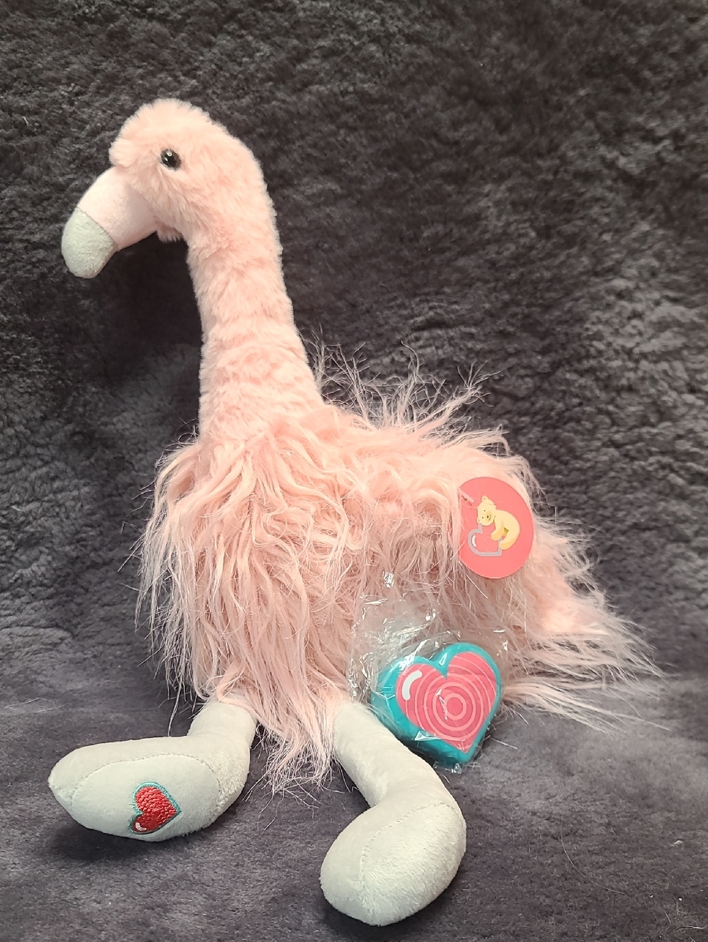 'Babys Heartbeat Bear' Pink Flamingo - Soft Curly Fur With Recorder